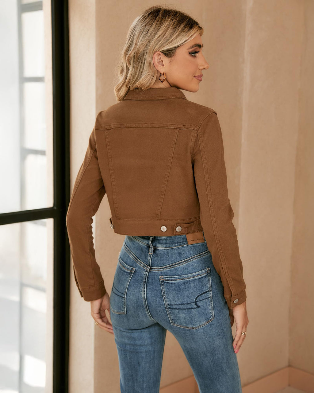 Luvamia Womens Fashion Long Sleeve Button Down Stretchy Denim Jean Jacket Jeans For Women Blazer Concert Outfit Brown Size Small Fits 4 / 6