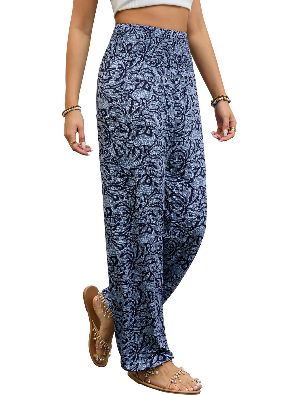 Qianxizhan Women's Harem Pants High-Waist Yoga Boho Trousers - Dusk