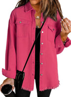 Dokotoo Denim Jacket For Women Oversized Jean With Pocket Hot Pink L - A