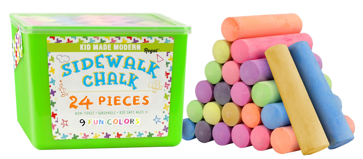 Kid Made Modern Non Toxic Sidewalk Chalk Bucket (24 Count) - Washable Colored Chalk Bulk Set for Kids and Toddlers Outdoor Games
