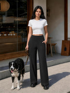 Women's Copyleaf Wide-Leg Pants Woman High-Waist Yoga With Pockets