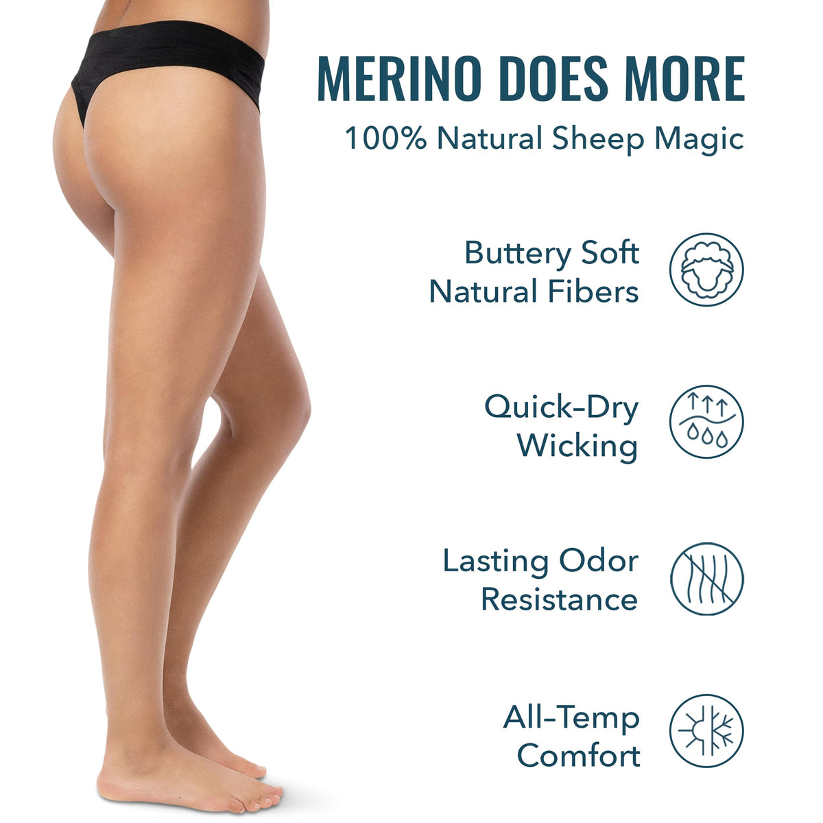 Woolly 95% Merino Wool Women's Thong Underwear for Travel & Everyday - XL