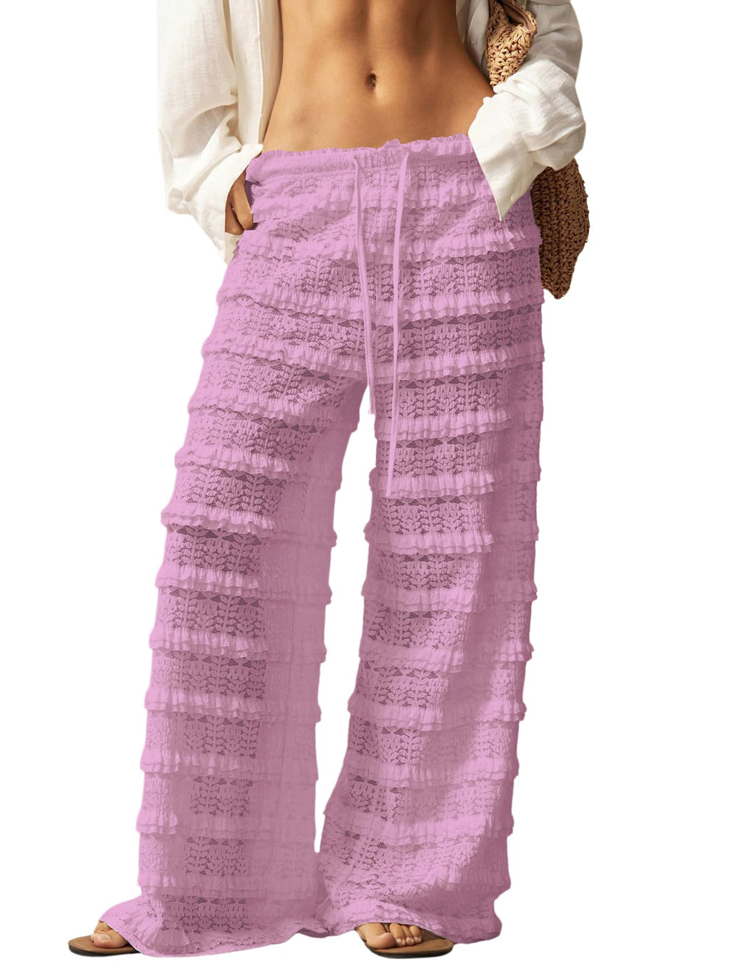 RoseSeek Women's Crochet Lace Pants Mesh Beach Cover Up Vacation Outfits