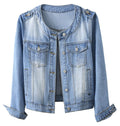 Kedera Jean Jacket Women Collarless Button Down Long Sleeve Western Denim Country Concert Outfits - Roadknight Blue