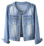 Kedera Jean Jacket Women Collarless Button Down Long Sleeve Western Denim Country Concert Outfits - Roadknight Blue
