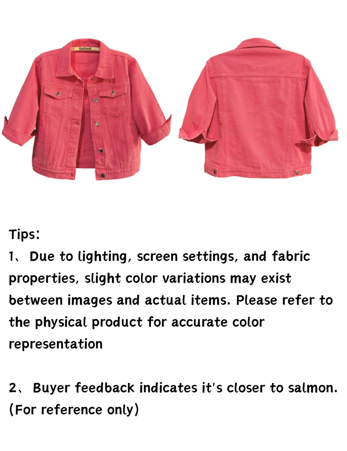 Unilexi Women's 3/4 Sleeve Colored Cropped Denim Jacket Light Wash Short Jean Trucker Coat(0096-red-xl)
