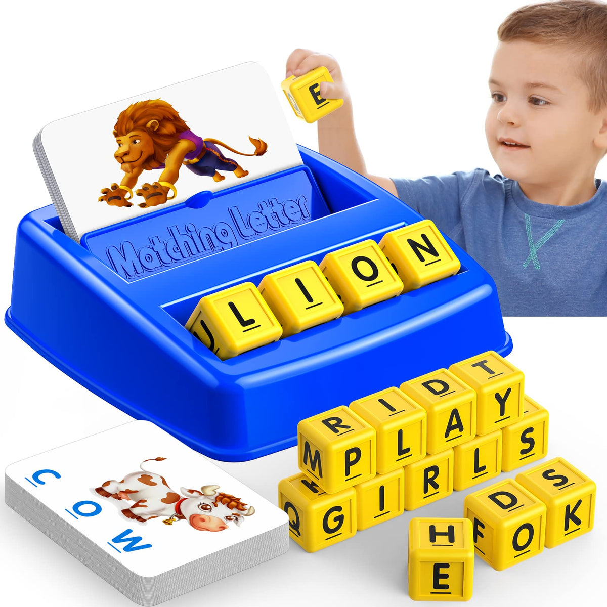 Learning Games for Kids Ages 3-8, Matching Letter Game for Kids Toys Ages 3-8 Educational Toys for 3-8 Year Olds Boys Girls Birthday Party Easter Gifts for 3-8 Year Olds Boys Girls Blue