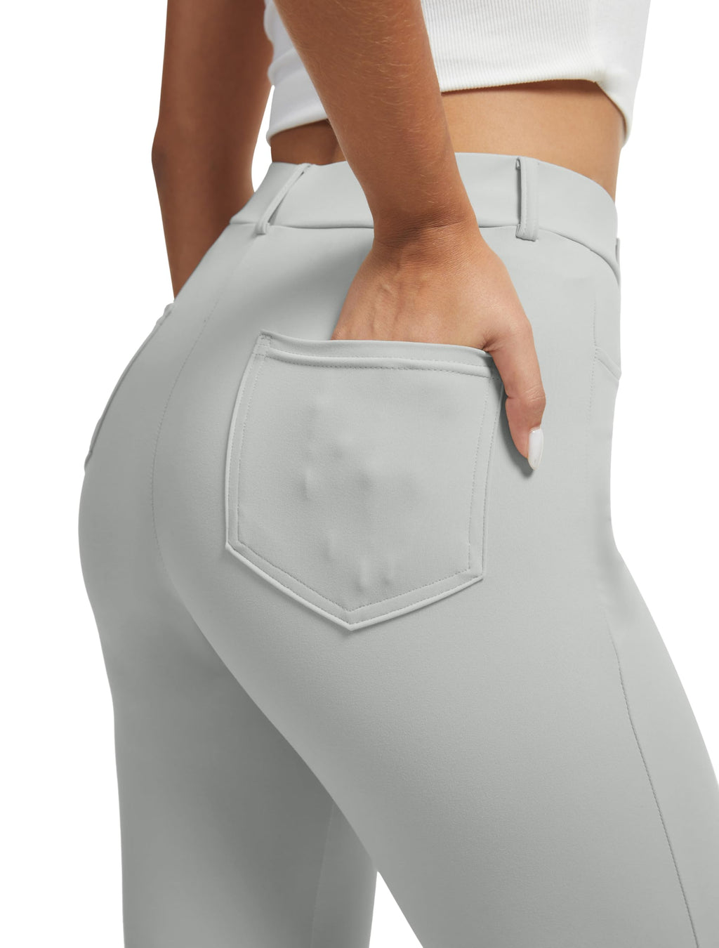 Vimpep Yoga Pants Women Straight-Leg With Pockets - Light Grey