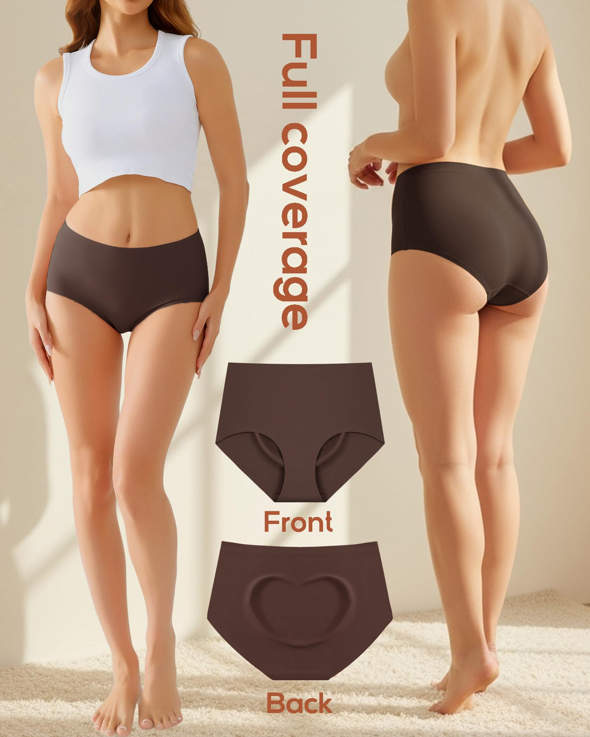 High Waisted Seamless Underwear Women's Briefs Panties No Show 6 Pack L