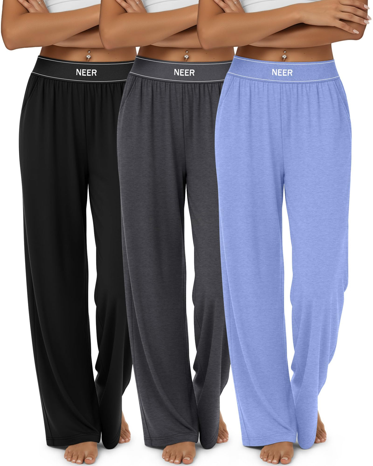 Neer 3 Pack Women's Cotton Lounge High-Waisted Pants 3-color Small