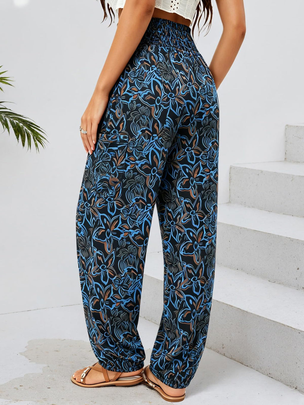 Qianxizhan Women's Harem Pants High-Waist Yoga Boho - Night Blue