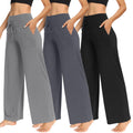 Tnnzeet 3 Pack Women's Wide-Leg Pants With Pockets - Black, Grey,