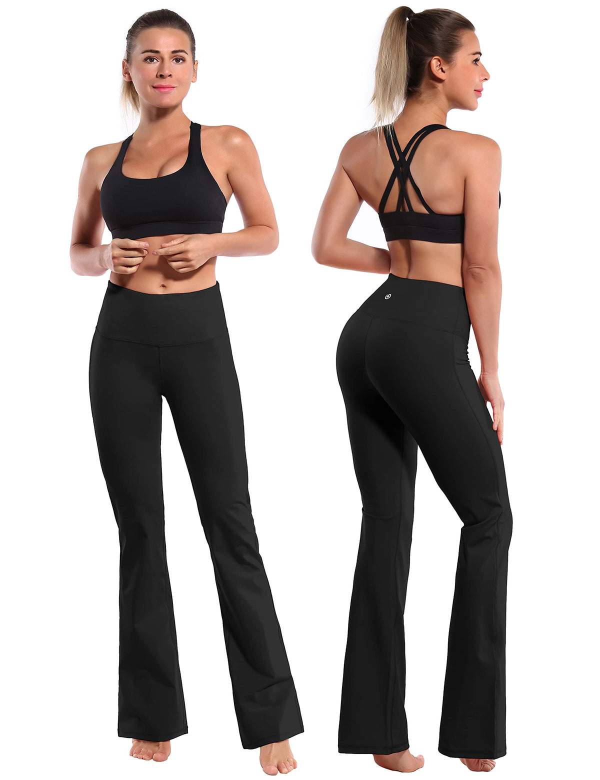 Bubblelime Women Basic Nylon Yoga Bootlegs Black M 35" Inseam Bootcut