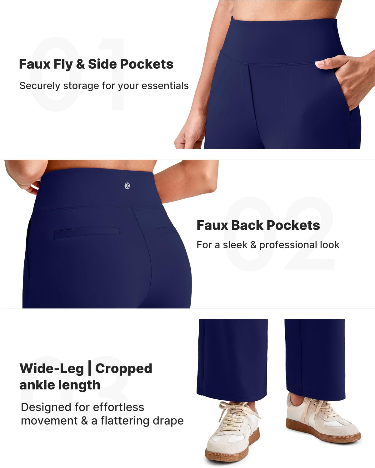 G4free Wide-Leg Casual Pants Women Stretch With Pockets Royal Blue S