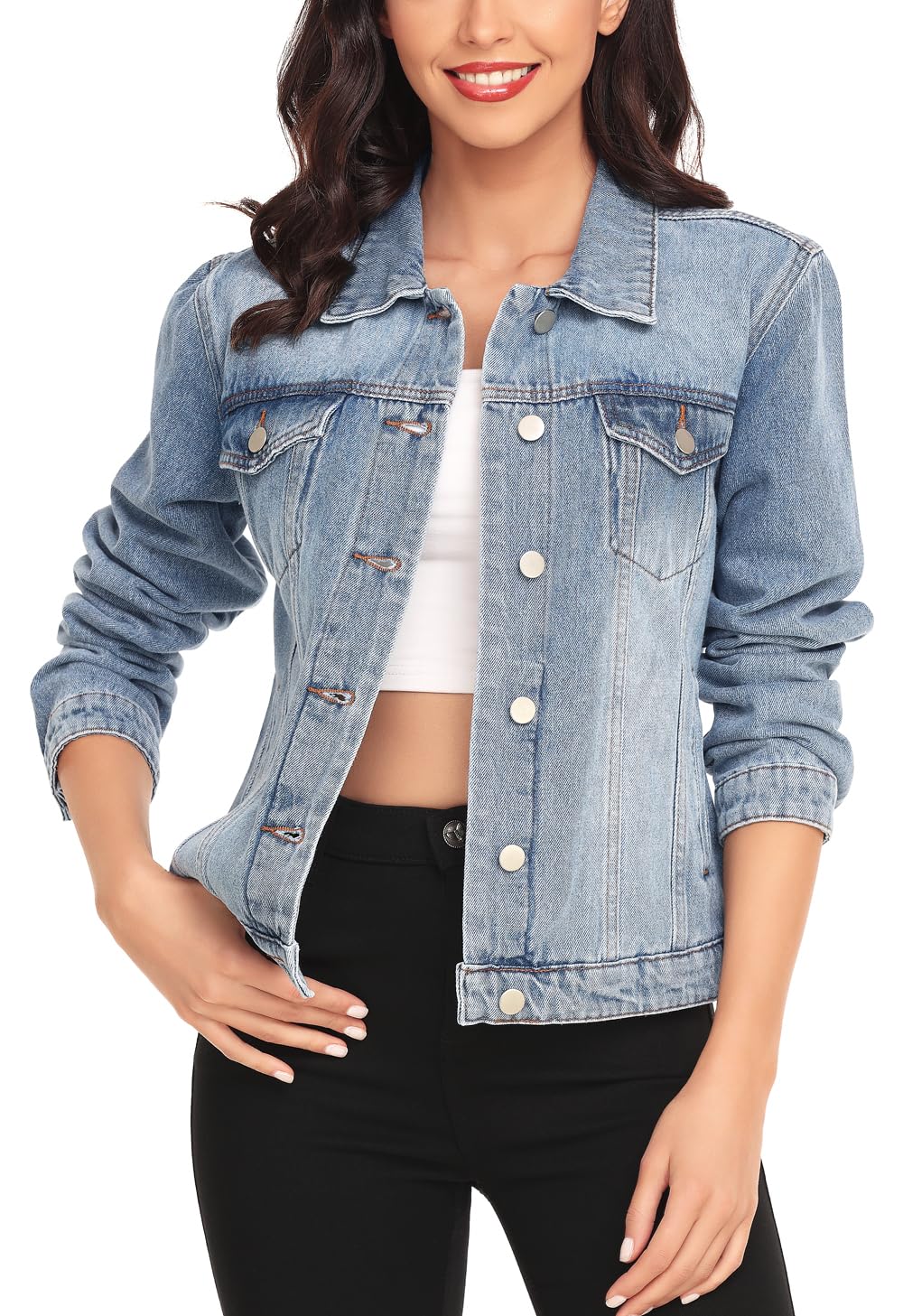 Miss Moly Women's Denim Jacket Classic Button Up Jean Retro Blue S