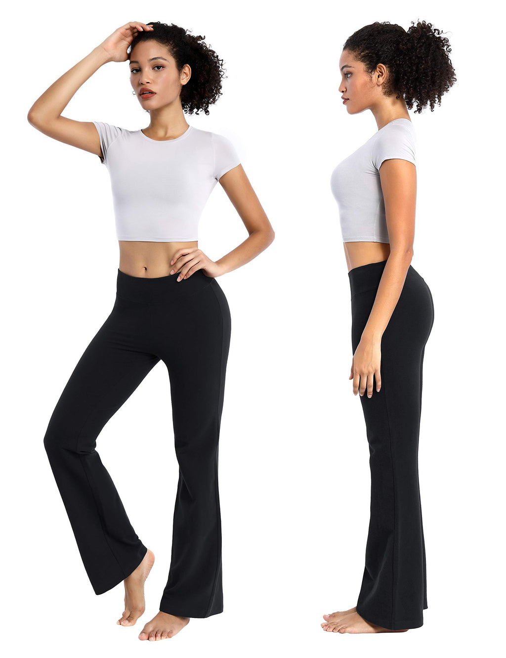 Bubblelime Women Cotton Bootcut Yoga Pants Black S 29" Inseam