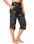 G Gradual Women's 18'' Swim Capri Pants with Pockets(Black Floral,M)