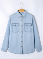Astylish Women Button Down Denim Jacket Jean Shirt, Beau Blue, Large