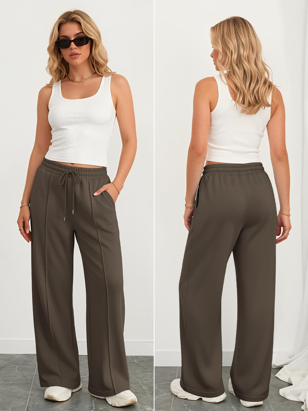 Athmile Women's Wide-Leg Sweatpants High-Waisted Baggy - Style 32