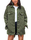 Omoone Women's Oversized Mid Long Denim Jacket Jean Biker Coat(0199-green-xl)