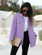 Omoone Women's Oversized Mid Long Denim Jacket Jean Biker Coat(0199-purple-xs)