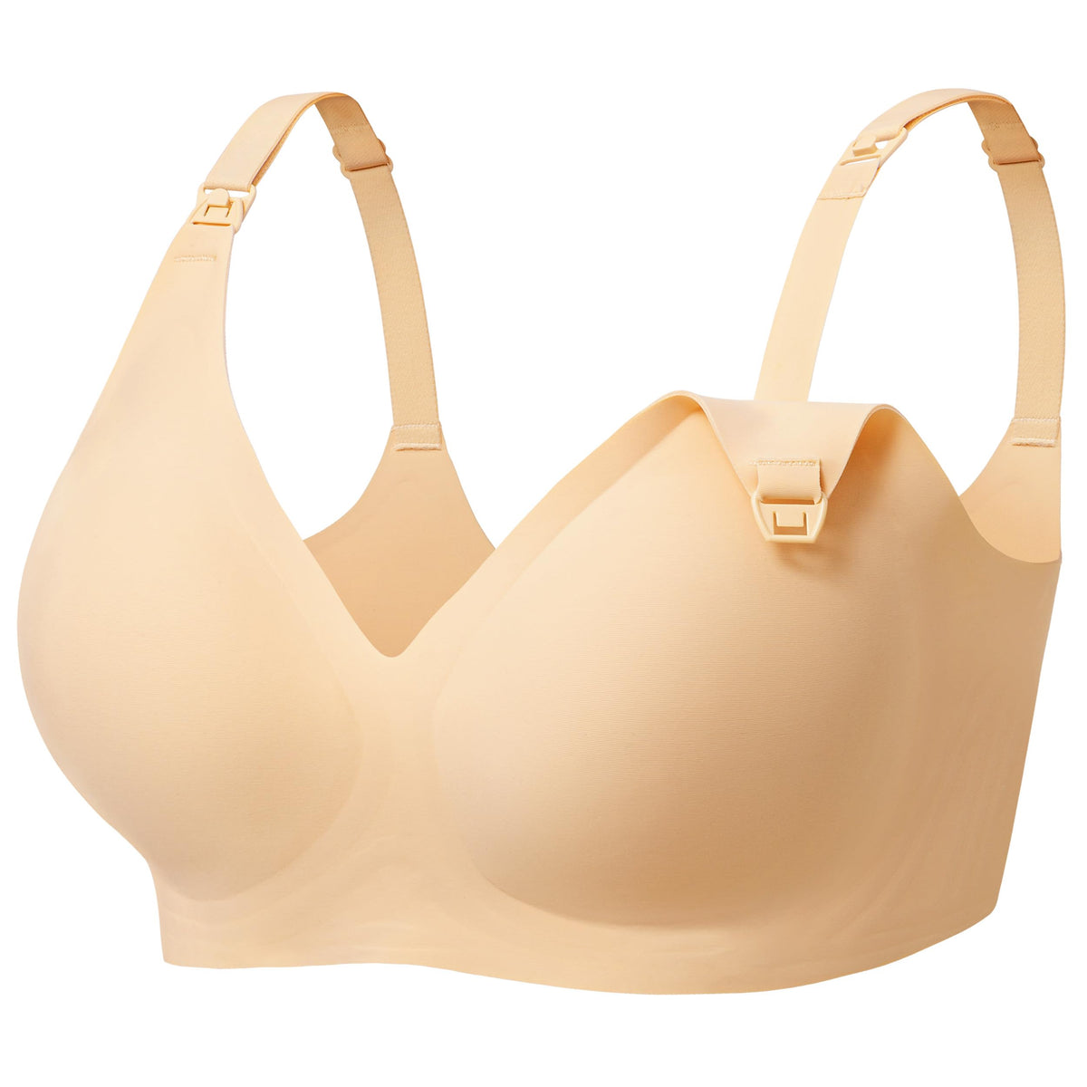 Women's Angelhood for Breastfeeding Seamless Pregnancy Wireless Sleep Bralette Jelly Strip Support Postpartum with Extenders, S Size Beige Nursing Bra