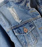 Kedera Womens Denim Jackets Distressed Ripped Long Sleeve Jean Jacket Coats - Blue