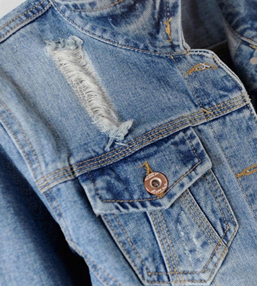 Kedera Womens Denim Jackets Distressed Ripped Long Sleeve Jean Jacket Coats - Blue