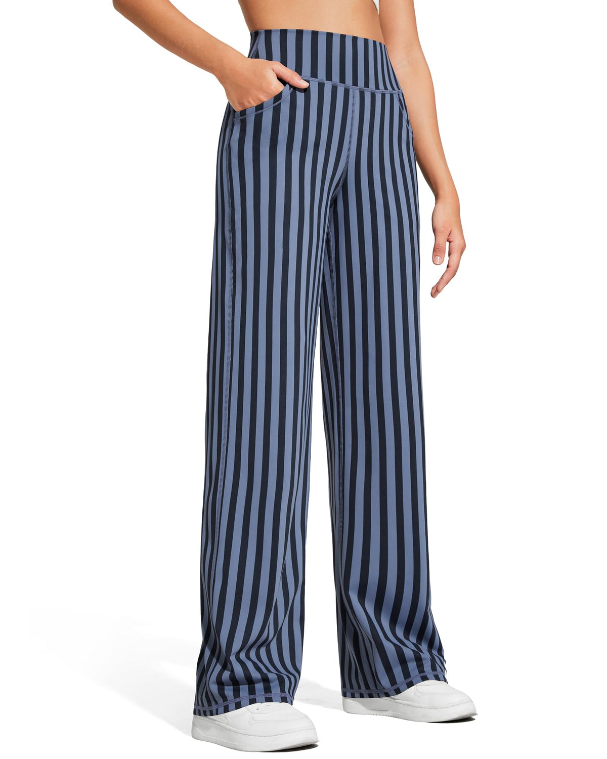 Promover Wide-Leg Pants For Women With Pockets Soft Navy Stripe Xs