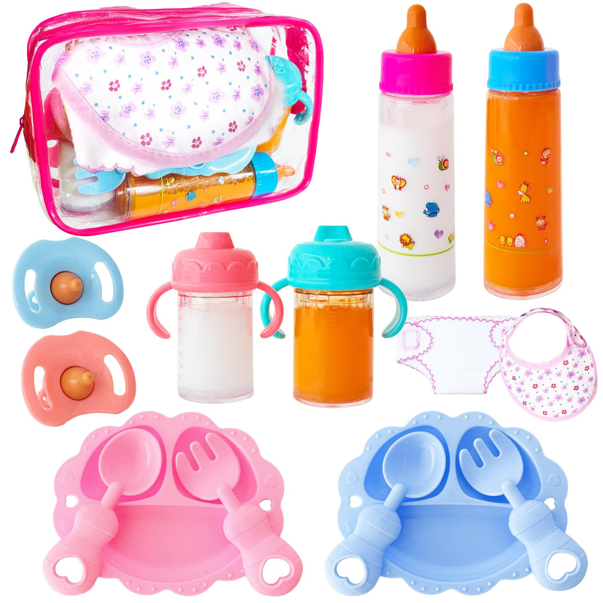 15 Pcs Baby Doll Accessories Magic Bottle Set,Doll Feeding Set with Package,Pretend Play Feeding Toys for Kids,Girls,Party,Gift