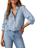 Astylish Women Button Down Denim Jacket Jean Shirt, Beau Blue, Large