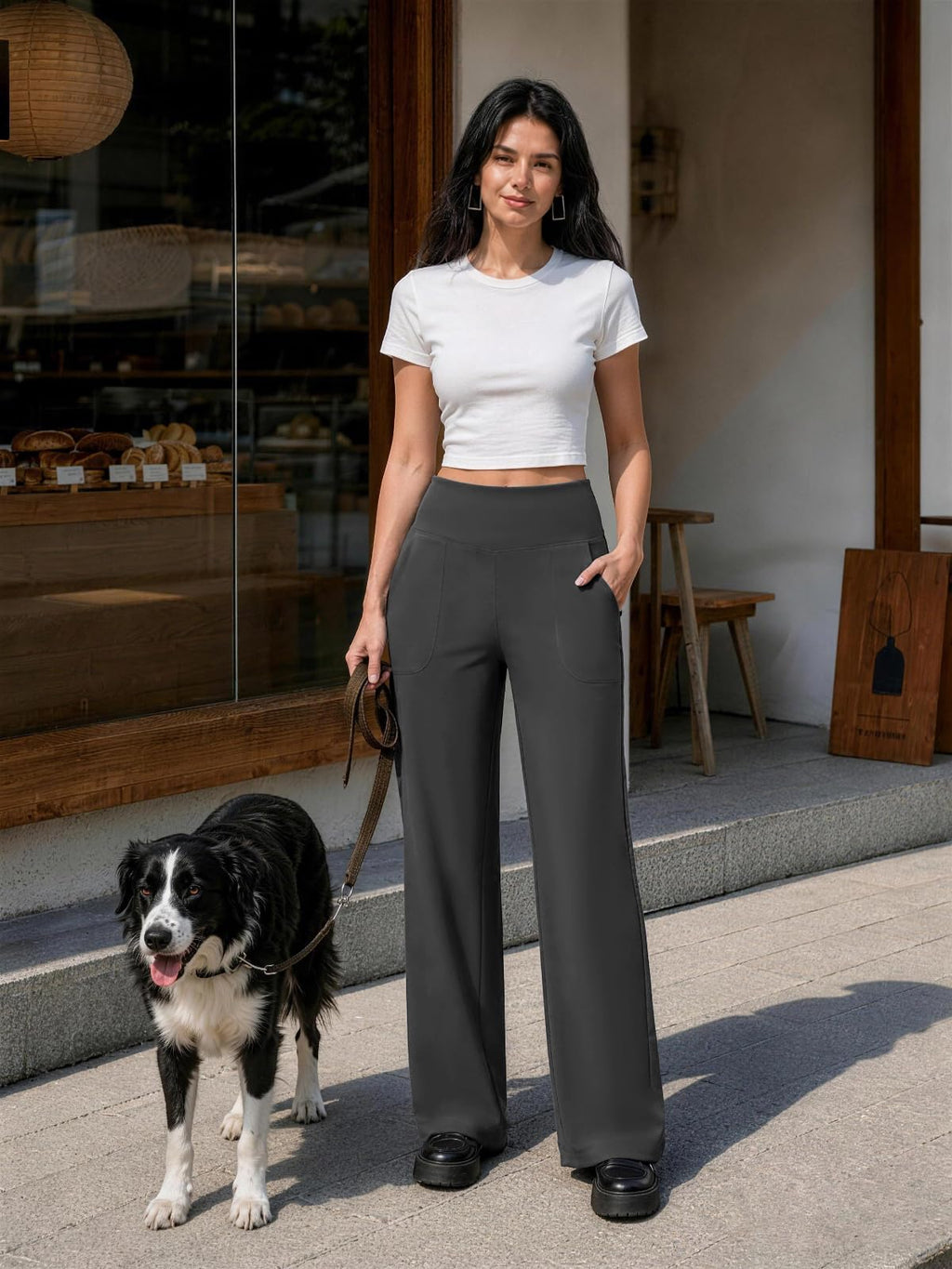 Women's Copyleaf Wide-Leg Pants Woman High-Waist Yoga With - Size X-Large