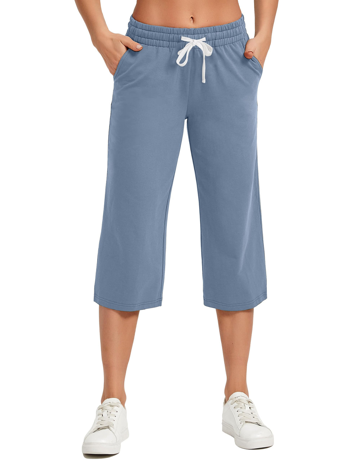 Specialmagic Women's Capri Pants Cotton Sweatpants Smog Blue Xl