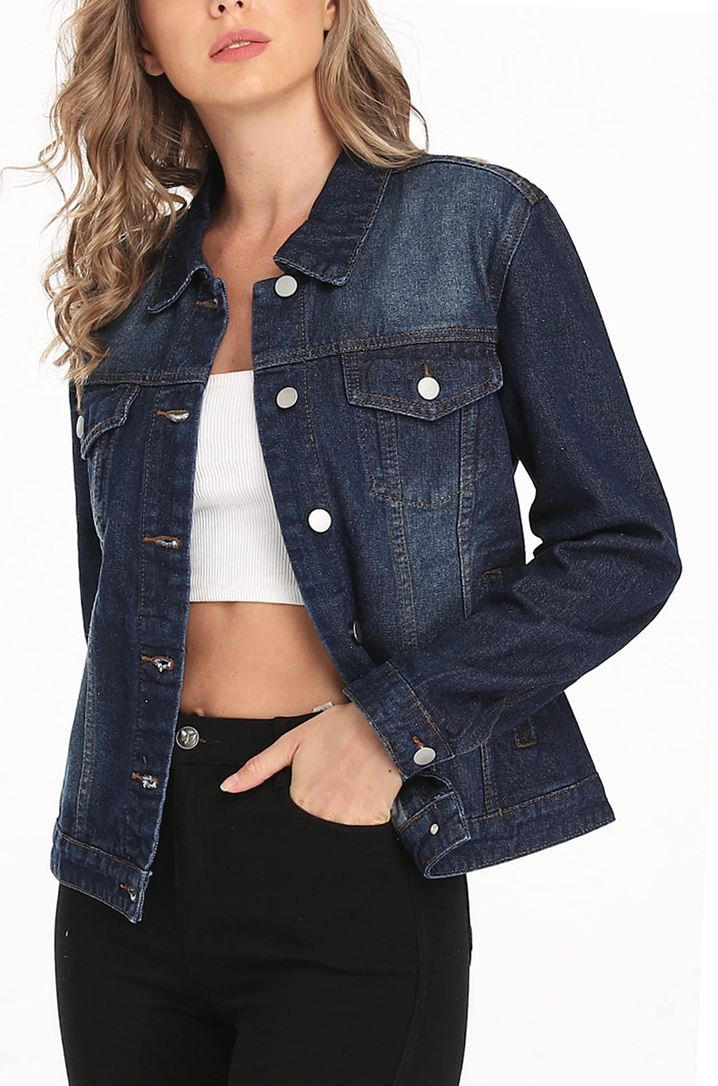Miss Moly Women's Denim Jacket Classic Button Up Jean Dark Blue Xs