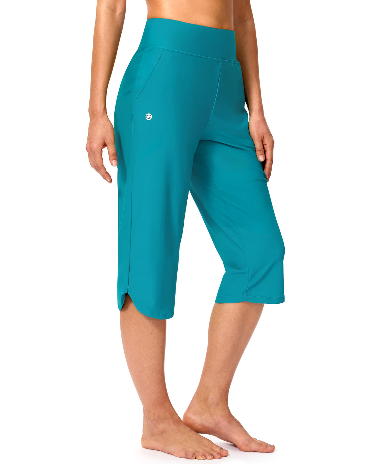 G Gradual Women's 18'' Swim Capri Pants with Pockets(Lake Blue,2XL)