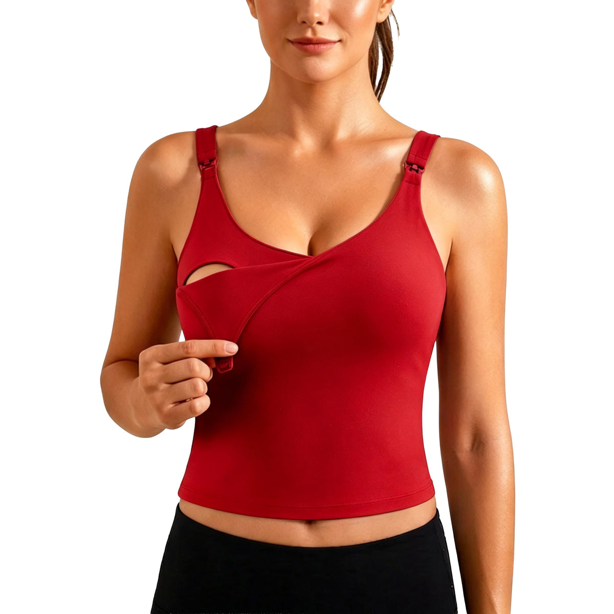 Women's Ecavus for Breastfeeding,longline Sports Tank Tops Red Nursing Bra