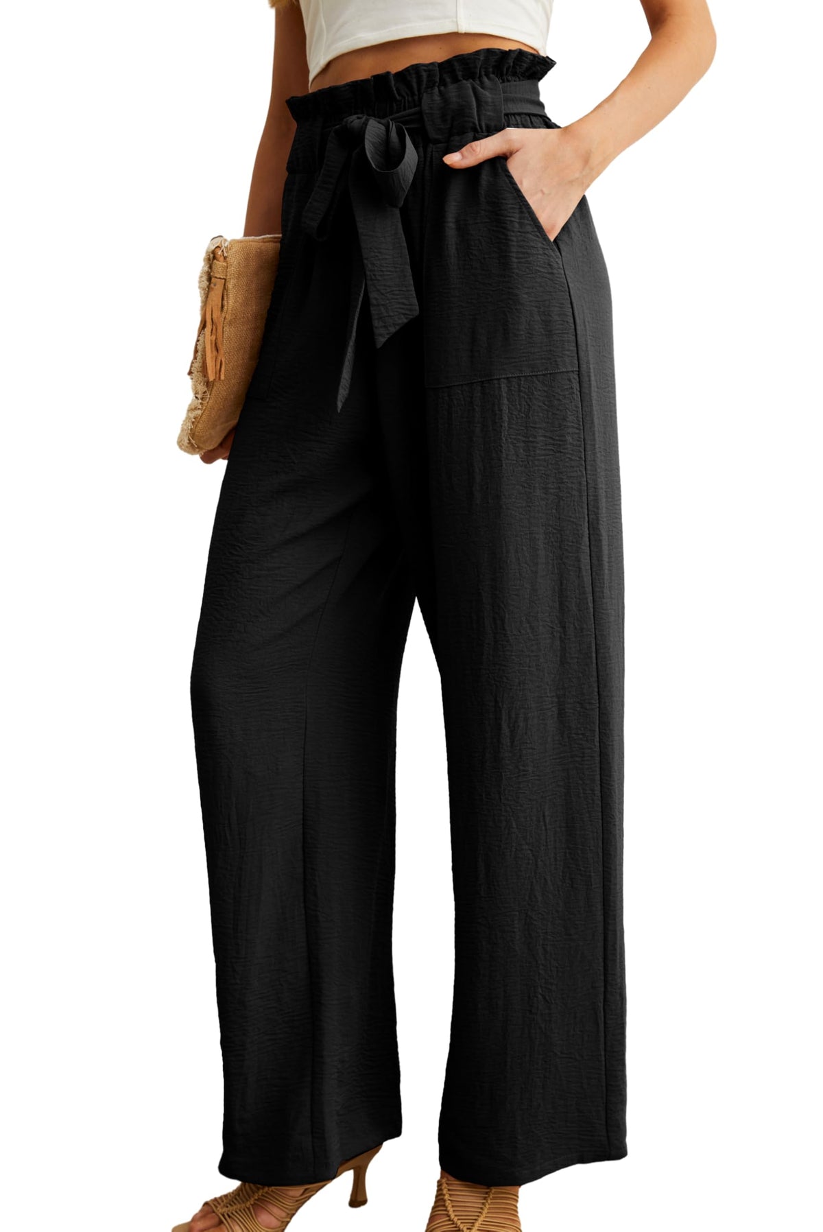 Iwollence Women High-Waist Palazzo Pants Adjustable Knot Ankle