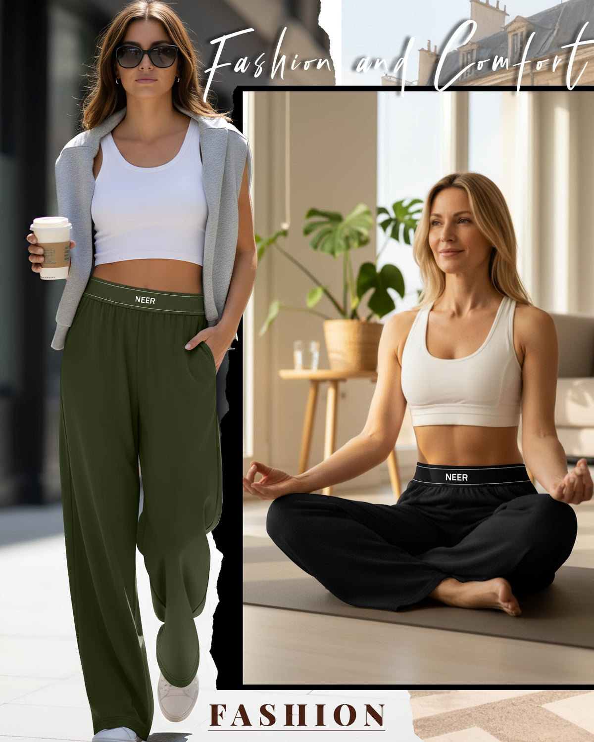 Neer 3 Pack Women's Cotton Lounge High-Waisted Pants 3-color - Size Medium