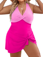 Blooming Jelly Women Plus-Size Swimdress One-Piece Tummy - Hot Pink