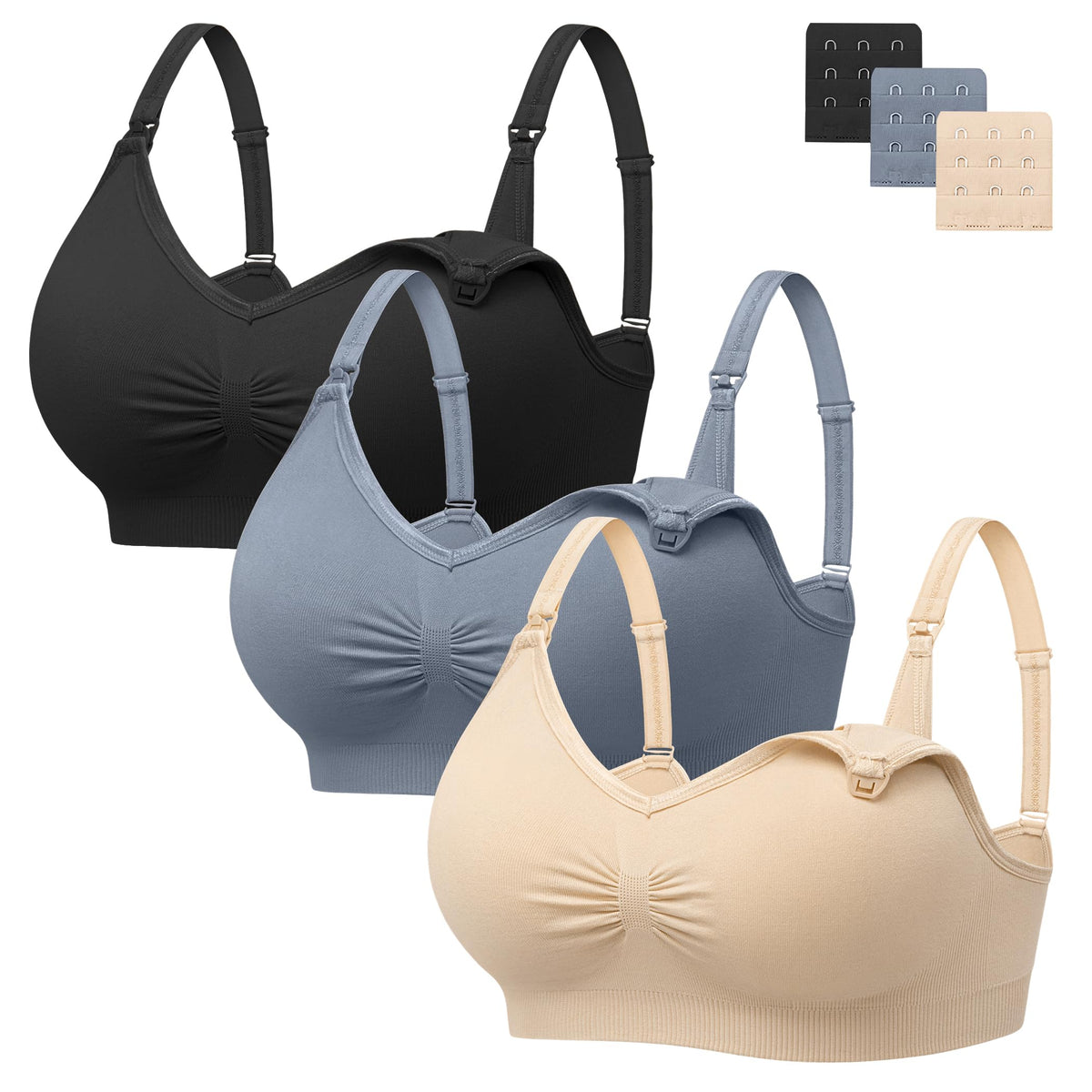 Angelhood Women's Seamless Sleep ,breastfeeding with Remove Pads Extenders Pack of 3 Nursing Bra