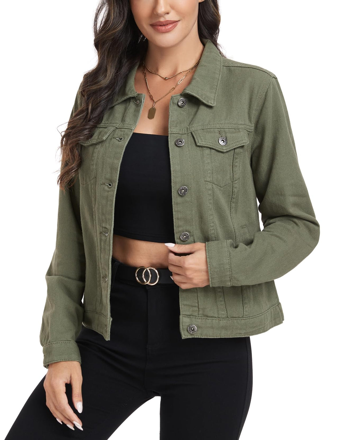 Miss Moly Women's Denim Jacket Classic Button Up Jean Elm Green 2xl
