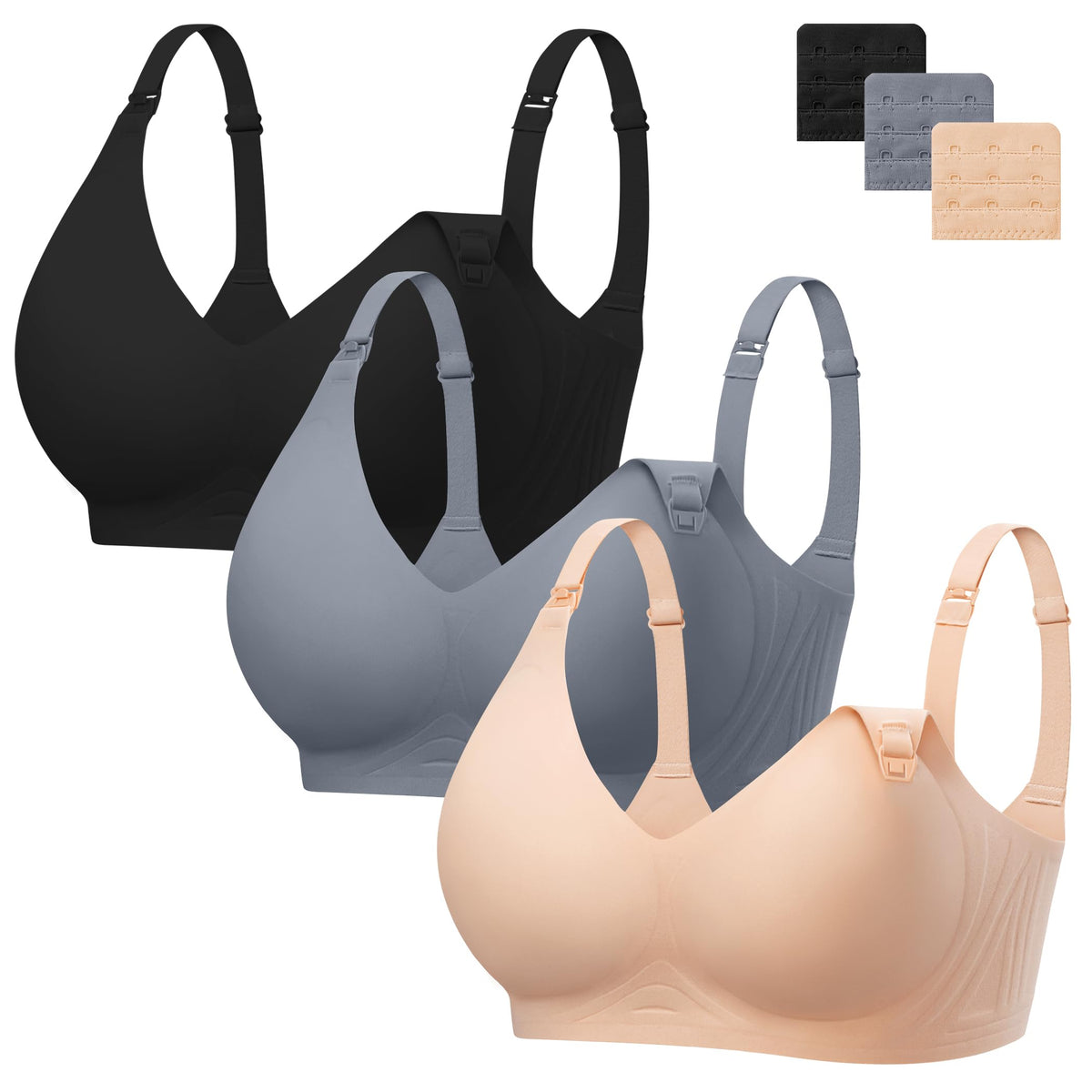 Women's Angelhood for Breastfeeding Seamless Pregnancy Wireless Sleep Bralette Jelly Strip Support Postpartum with Extenders, Xl Size Black Nursing