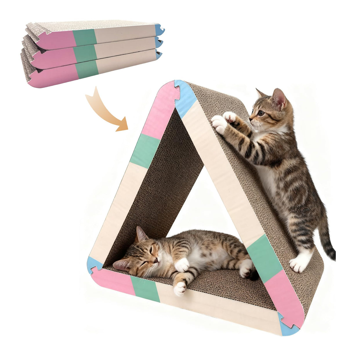 Triangle Cat Scratcher Pad - Foldable Cat Scratching Board with Non-Toxic Thickened Corrugated Paper, Durable Recycled Cardboard for Indoor Cats
