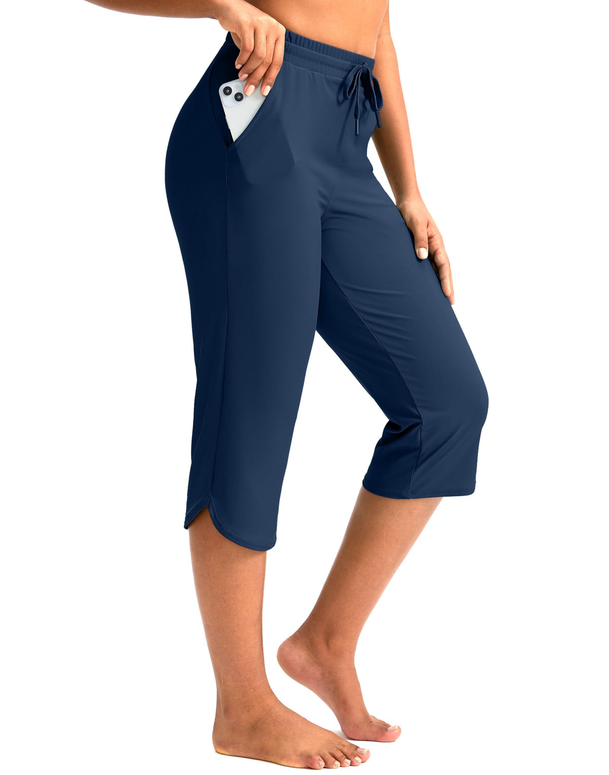 Pudolla Women's 18" Swim Capris Pants with Pockets (Dark Blue Small)