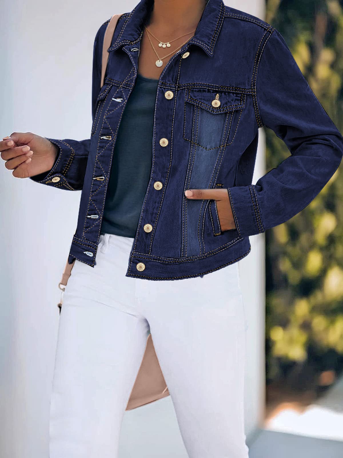 Luvamia Womens Denim Jacket Jean Jackets Women Size Xs - Darkness Blue