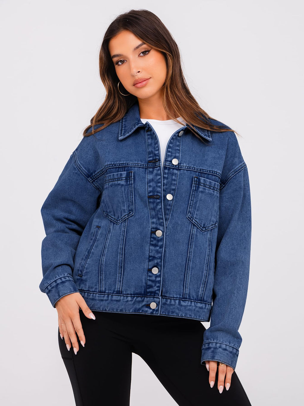 Glamaker Womens Fall Fashion Denim Jacket Coat Casual Long Sleeve Jean For Women Trendy (denim Blue XL)