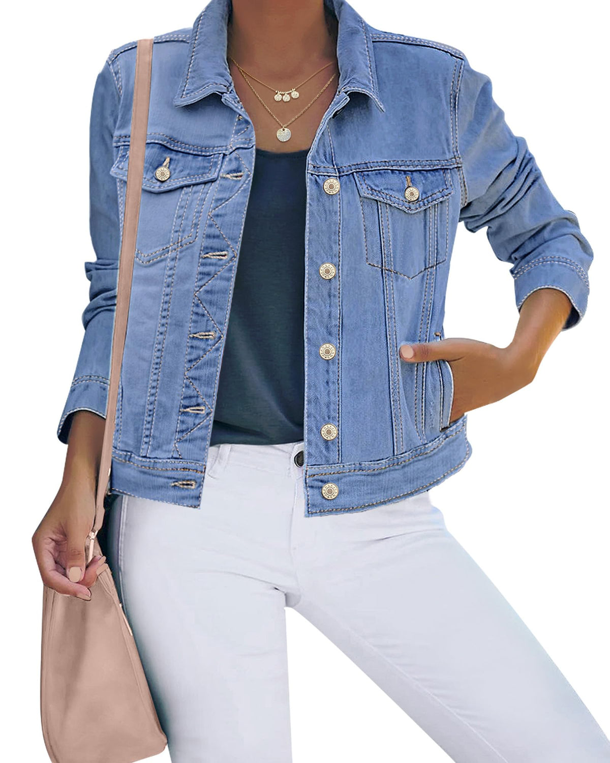 Luvamia Womens Jean Jacket Jackets Casual Women Size L - Medium Blue
