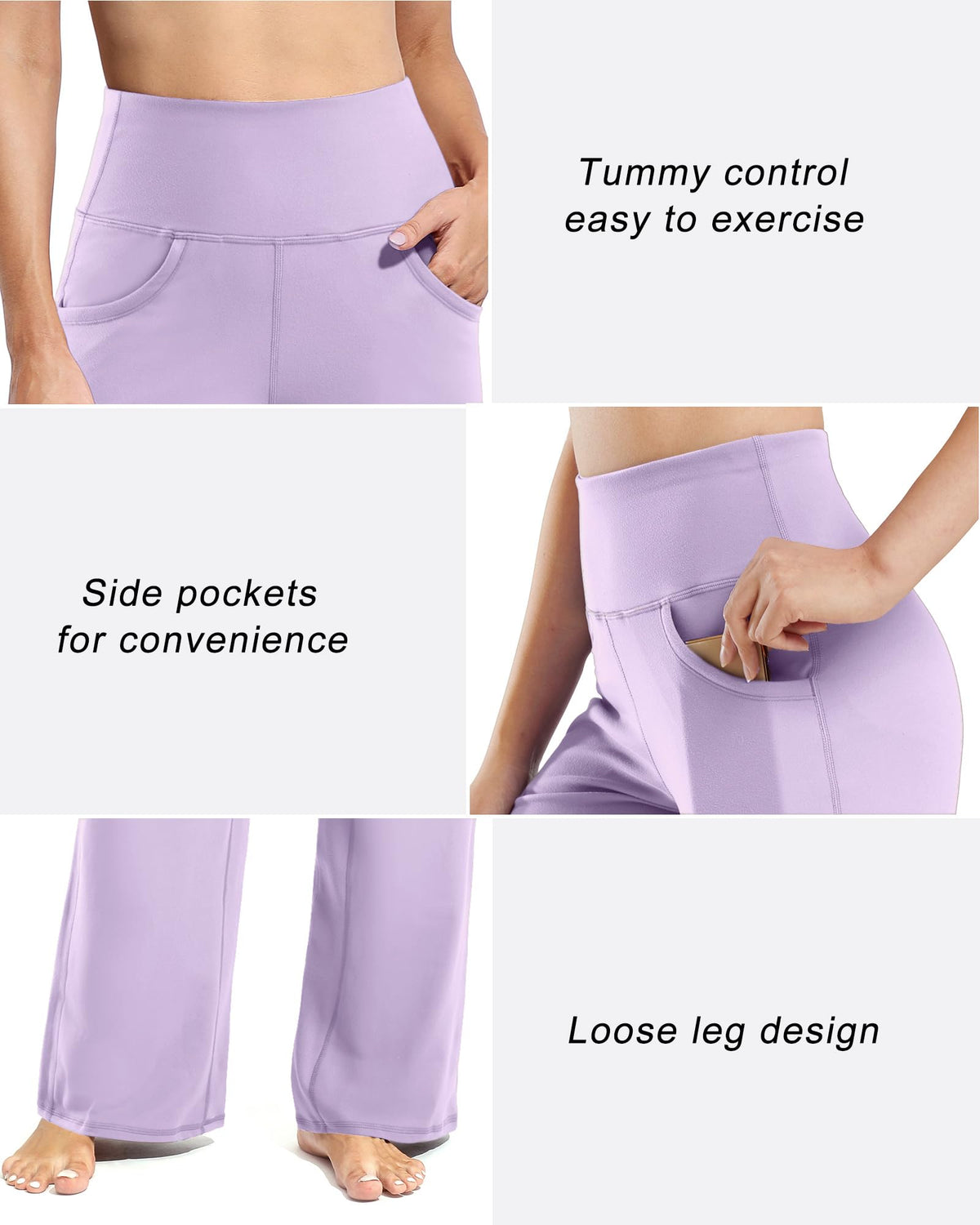 Promover Wide-Leg Pants For Women With Pockets Stretch Lavender L