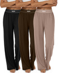 Neer 3 Pack Women's Cotton Lounge High-Waisted Pants - Black, Brown,