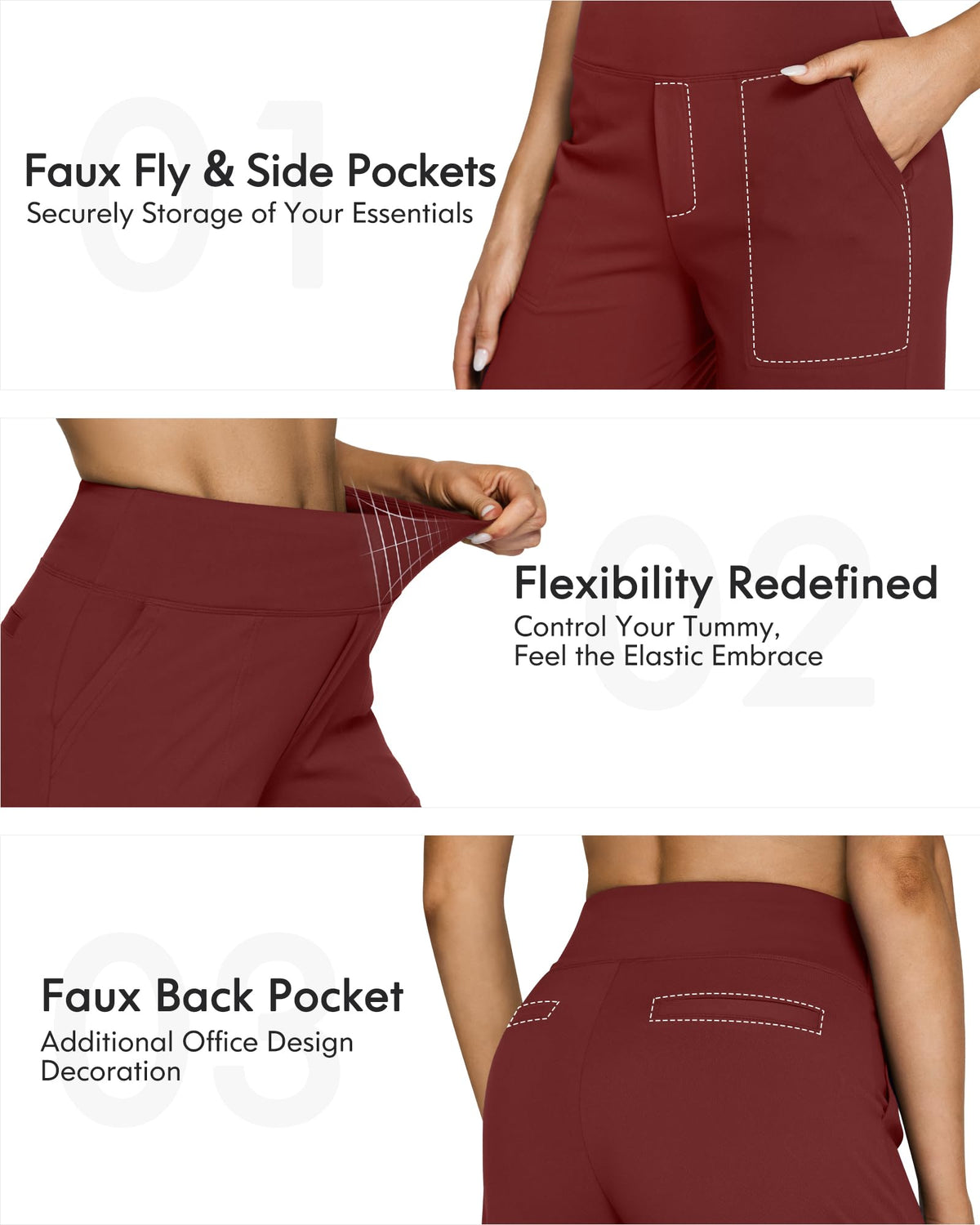 G4free Wide-Leg Yoga Dress Pants For Women Stretch Dark Burgundy Xl
